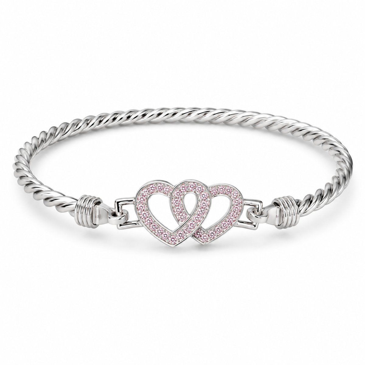 Sterling Silver Open Double Heart Kid's Bangle BCZ0465