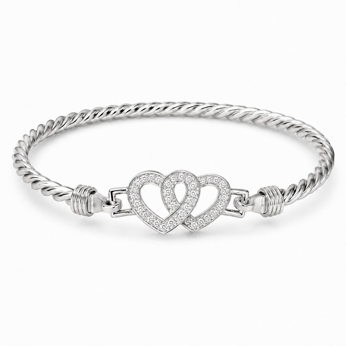 Sterling Silver Open Double Heart Kid's Bangle BCZ0465