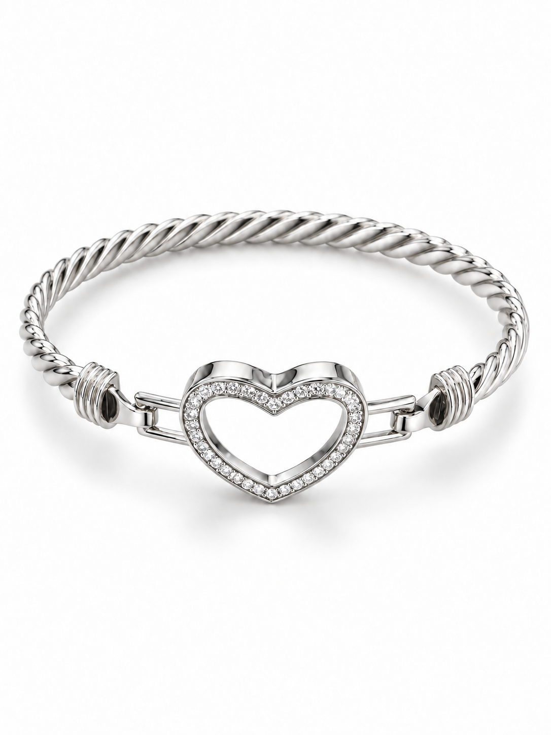 Sterling Silver Bangle Heart Shape CZ Stone