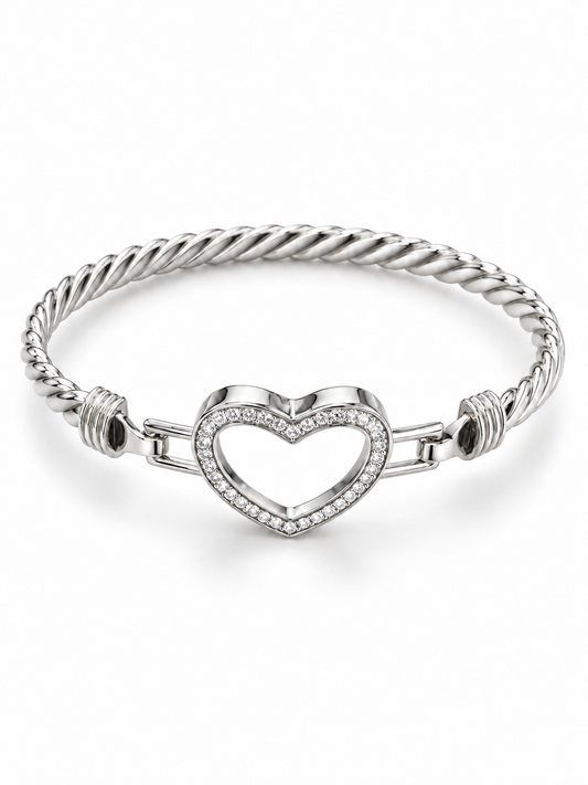 Sterling Silver Bangle Heart Shape CZ Stone
