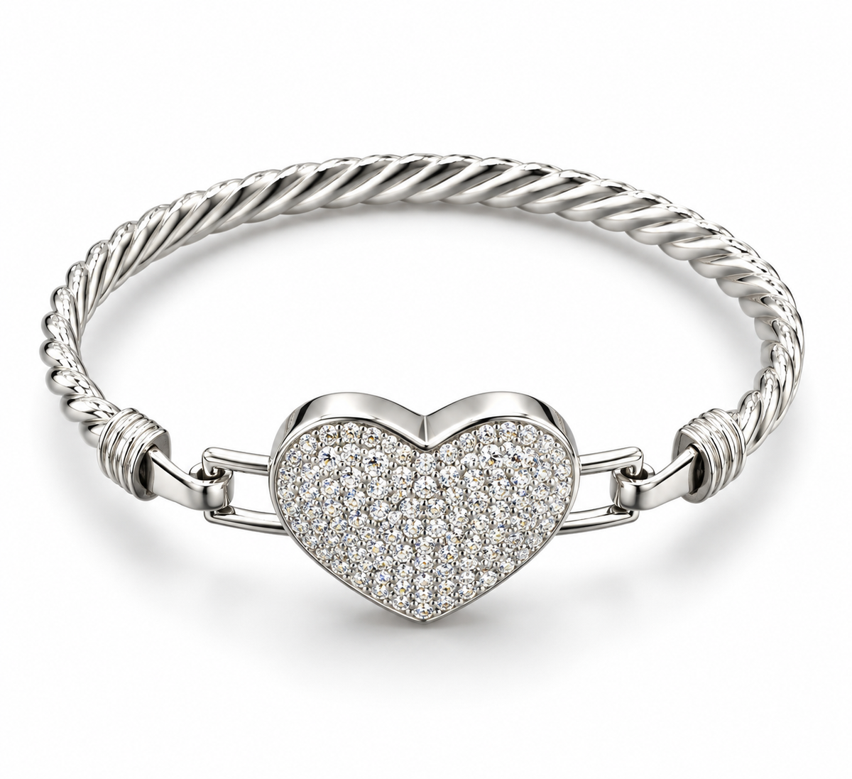 Sterling Silver Bangle Heart Shape CZ Stone