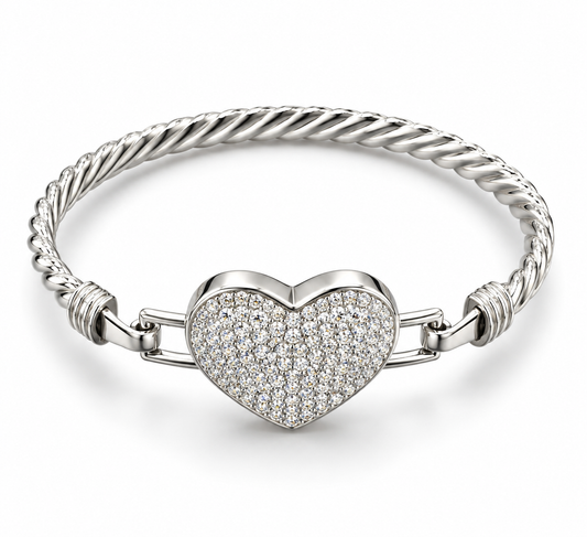 Sterling Silver Bangle Heart Shape CZ Stone