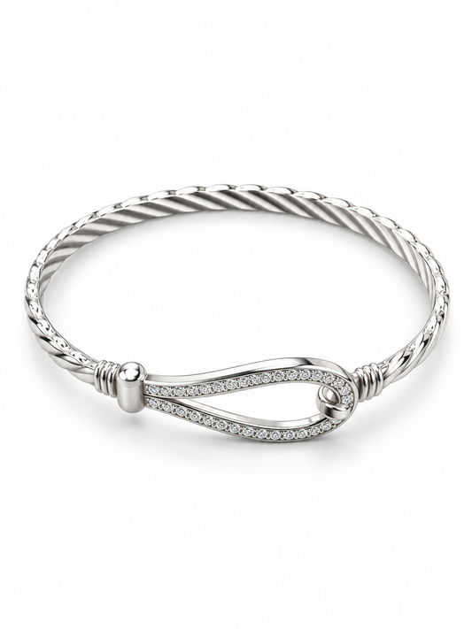 Sterling Silver Bangle Oval CZ Stone