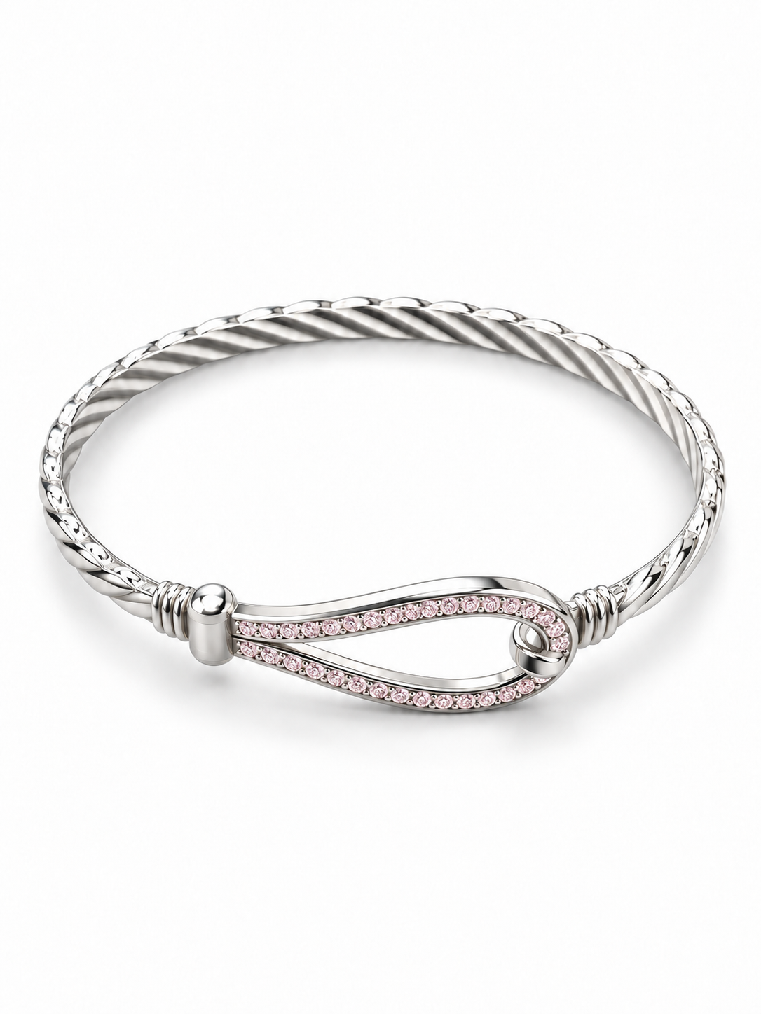 Sterling Silver Bangle Oval Pink CZ Stone
