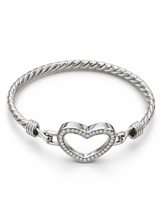 Sterling Silver Bangle Heart Shape CZ Stone