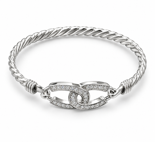 Sterling Silver Kid's Bangle Lock Shape CZ Stone