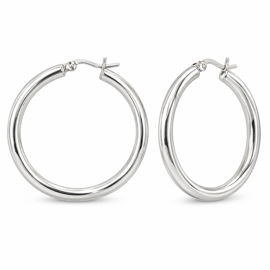 Sterling Silver Round Hoop Earring Plain