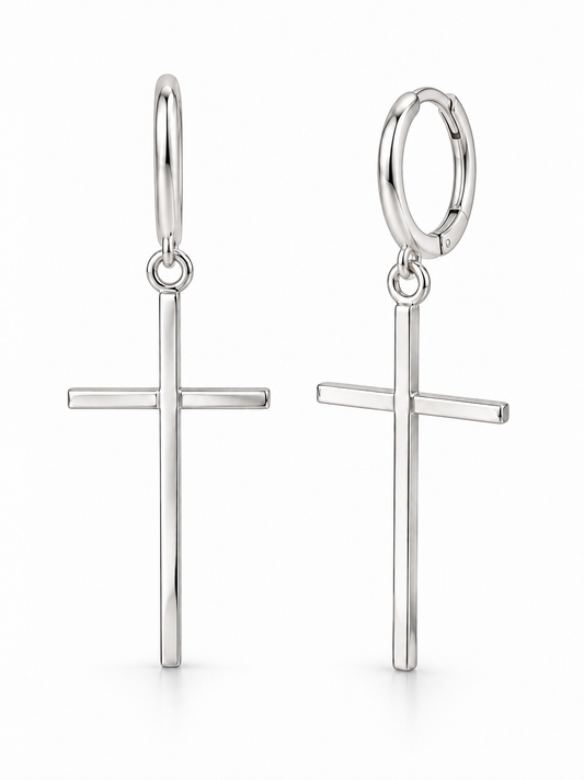 Sterling Silver Cross Earring Plain