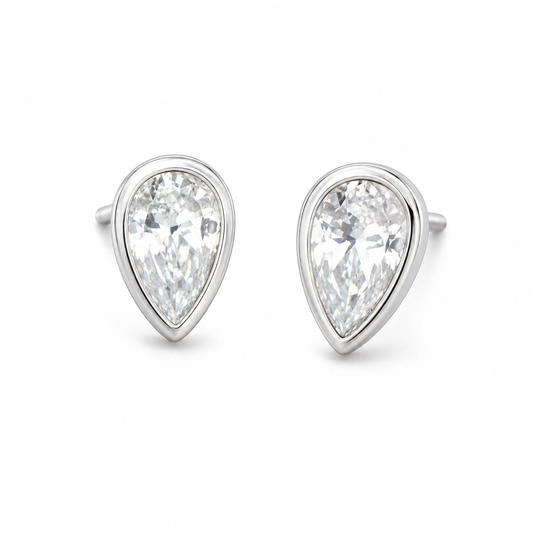Sterling Silver Pear Cut Studs Cz Stone ECZ020