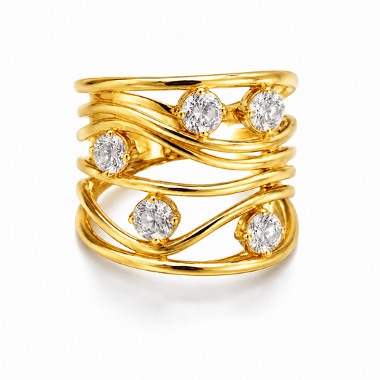 Sterling Silver Ring CZ Stone – Gold Plated