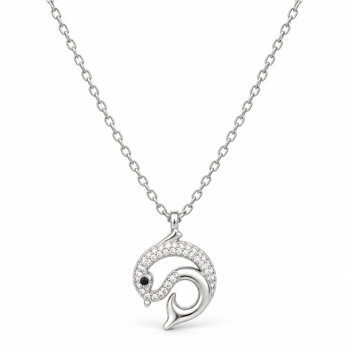 Sterling Silver Cz Dolphin Necklace NCZ9101