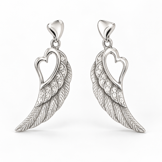 Sterling Silver Cz Open Heart Wings Earrings  ECZ8312