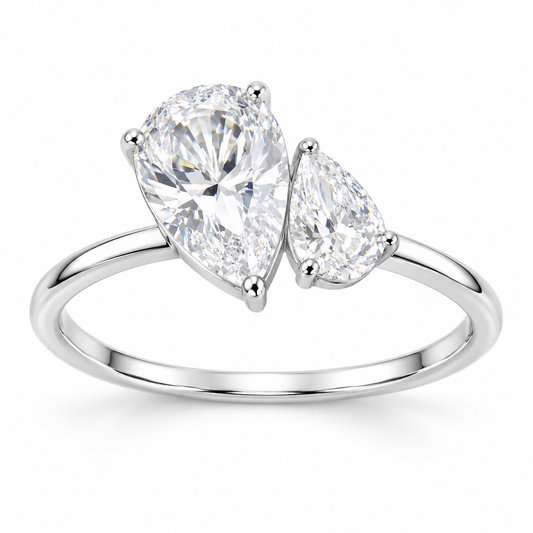 Sterling Silver Two Pear Stone Ring Cz Stone RCZ2550