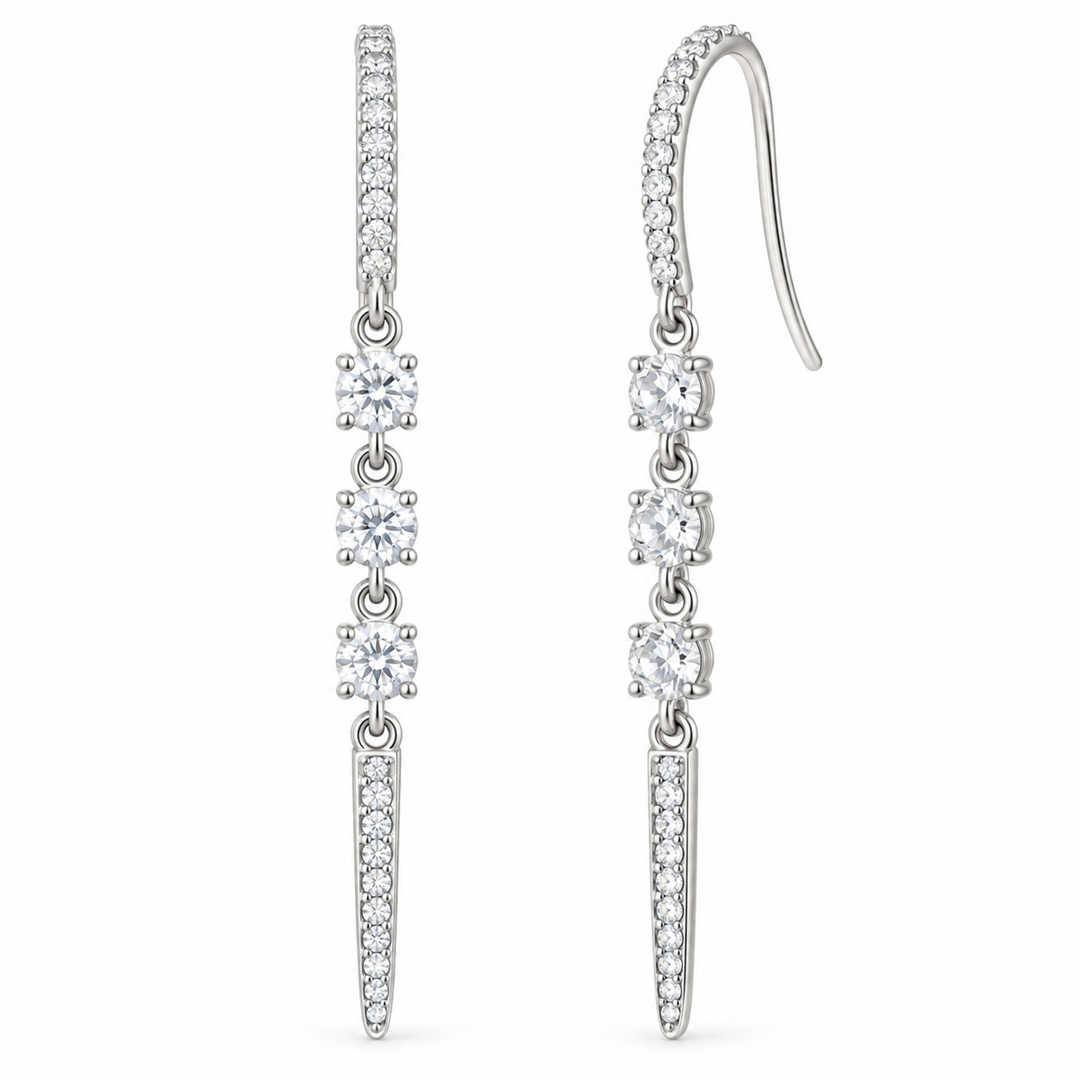 Sterling Silver Cz Dangle Drop Earrings ECZ8533