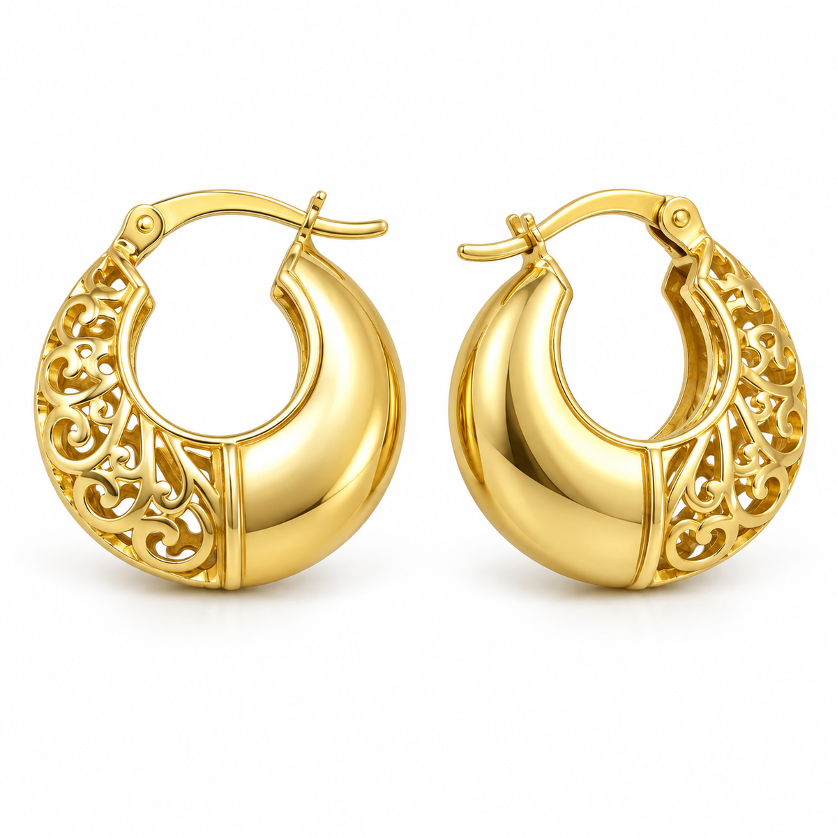 Sterling Silver Patterned Hoop Earrings – Gold Plated