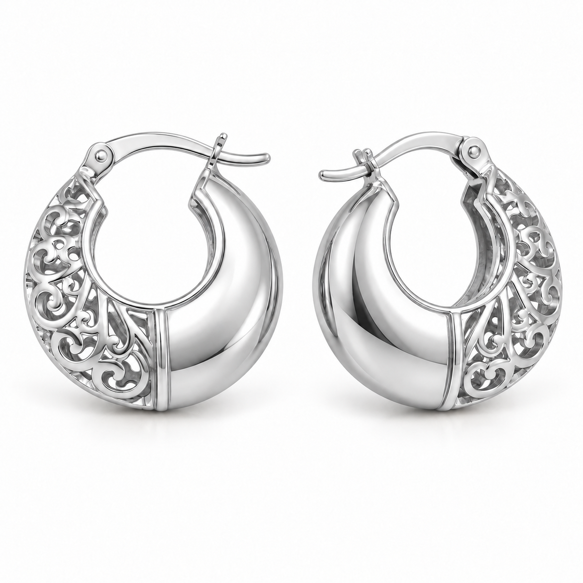 Sterling Silver Patterned Hoop Earrings – alternate view