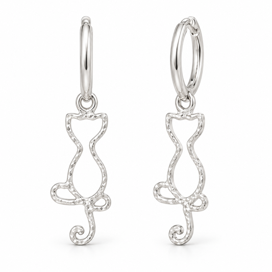 Sterling Silver Cat Drop Earrings EP0013