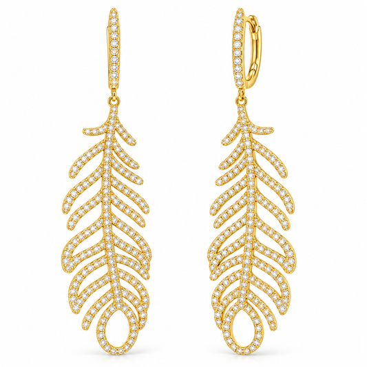 Sterling Silver Feather Dangle Earrings ECZ917