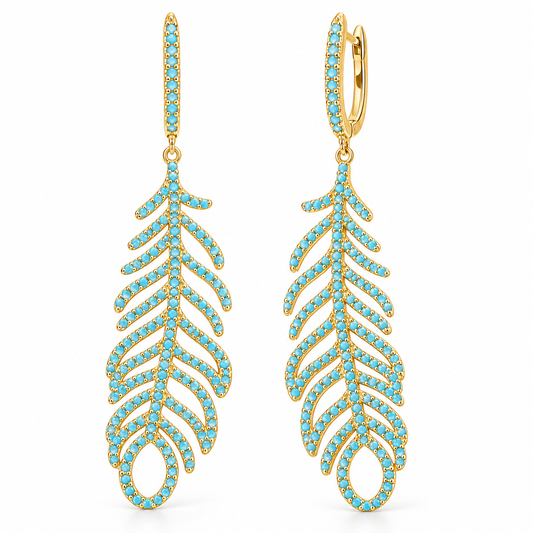 Sterling Silver Feather Dangle Earrings ECZ917