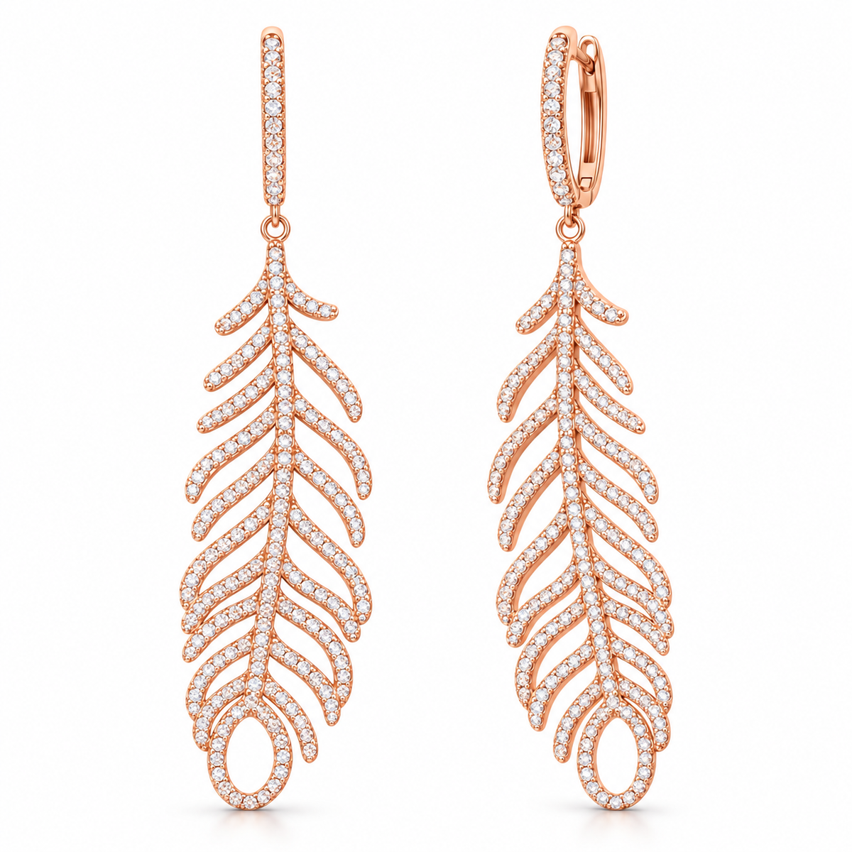 Sterling Silver Feather Dangle Earrings ECZ917