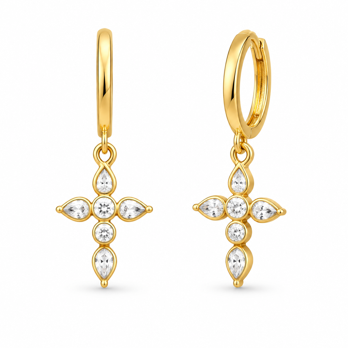 Sterling Silver Cz Cross Huggie Earrings EP10262