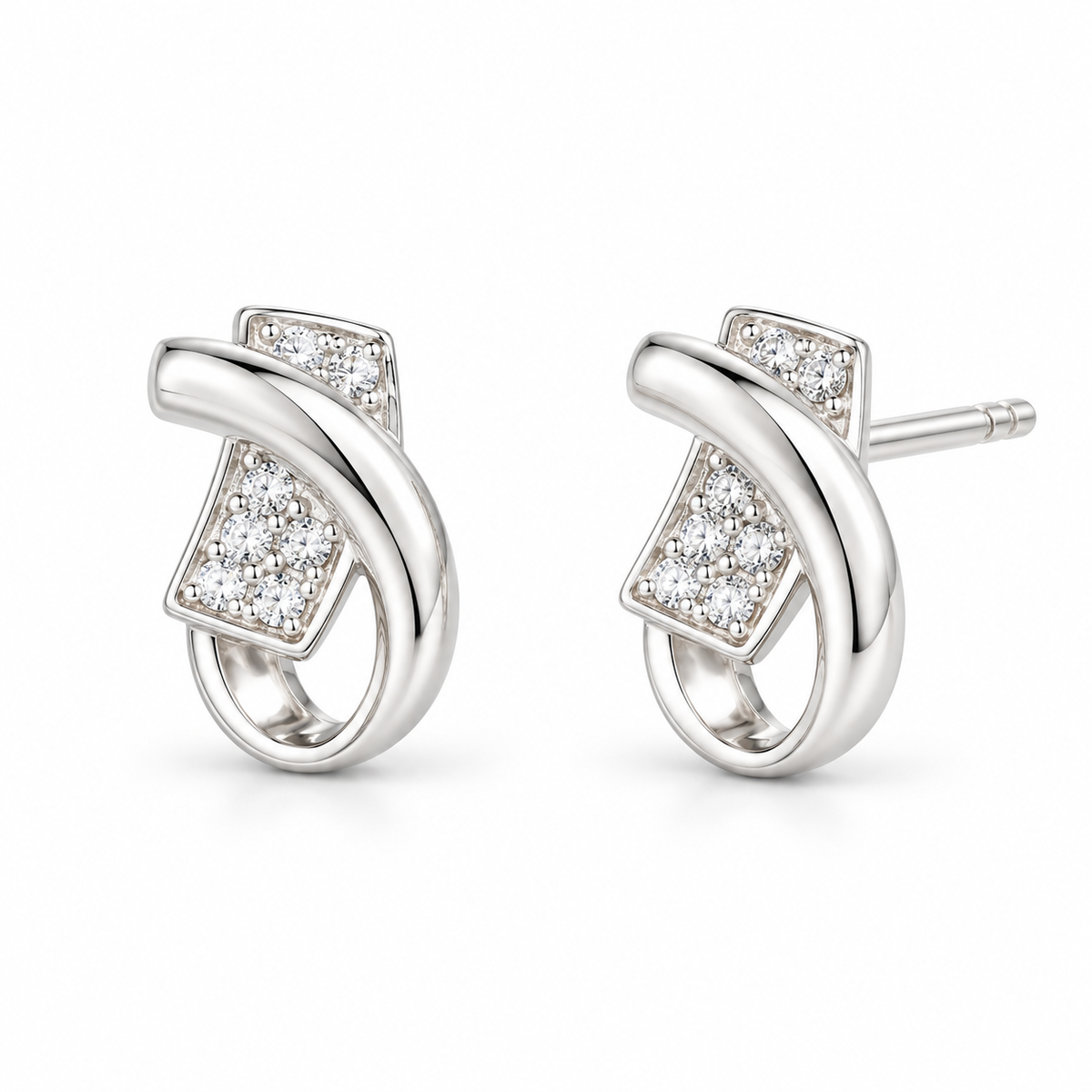 Sterling Silver Curved Cz Earrings ECZ016