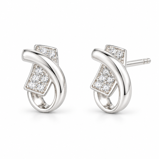 Sterling Silver Curved Cz Earrings ECZ016