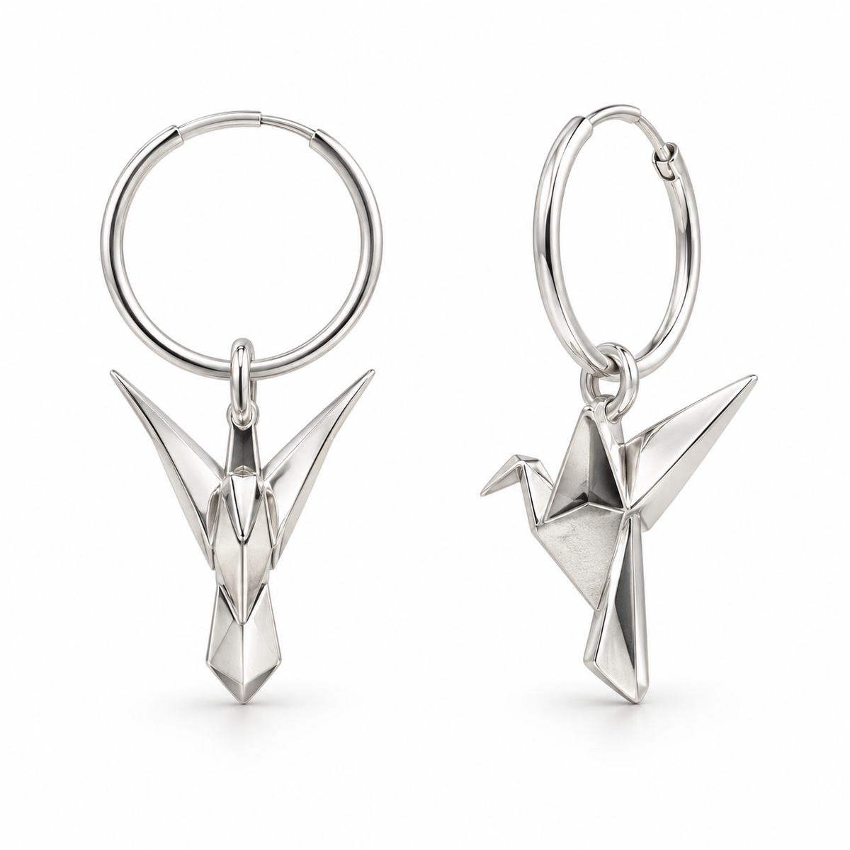 Sterling Silver Origami Birds Earrings PE010010163