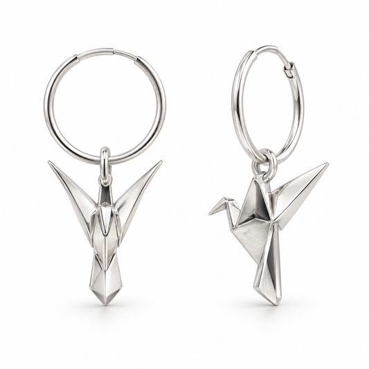 Sterling Silver Origami Birds Earrings PE010010163