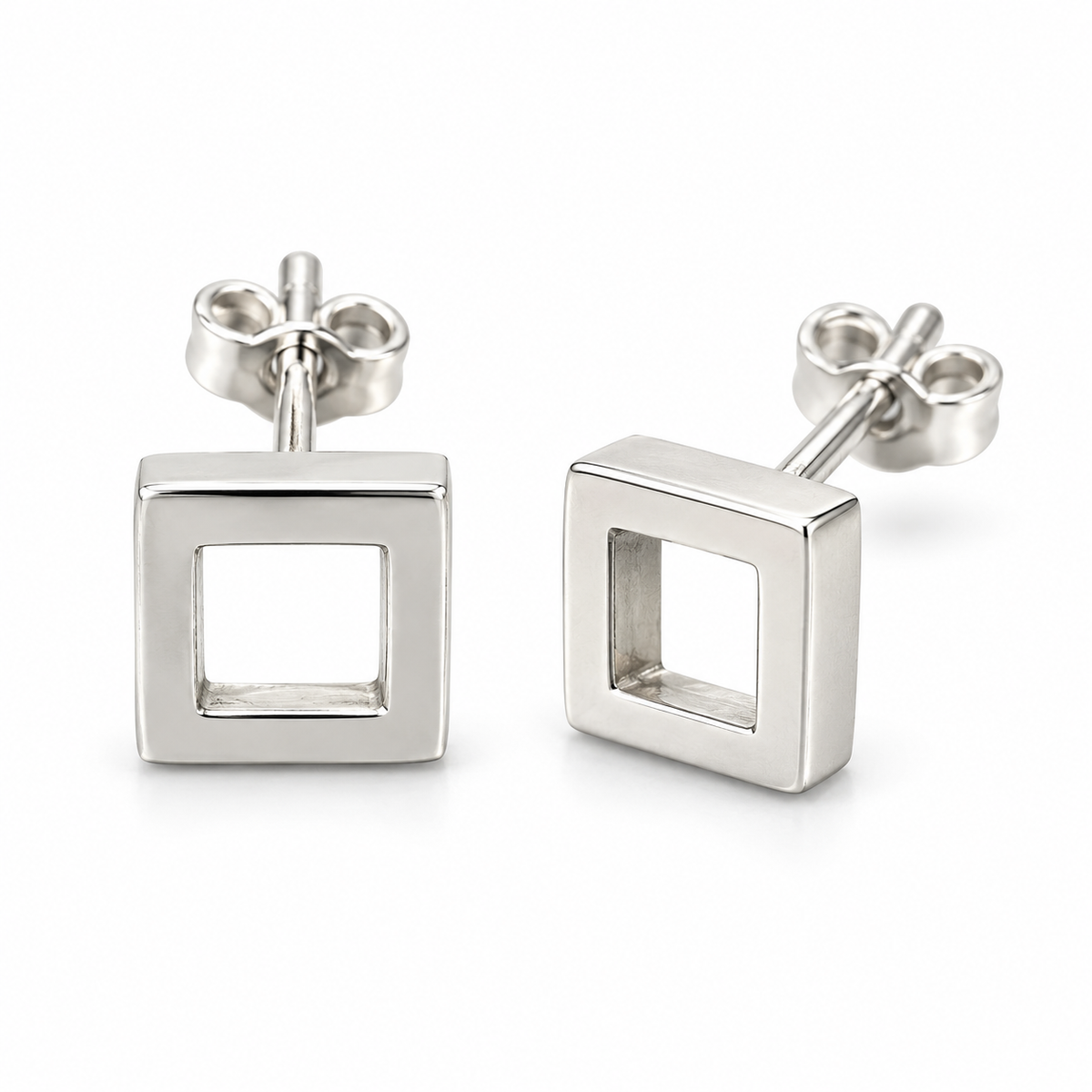 Sterling Silver Plain Square Stud Earring ECZ184743