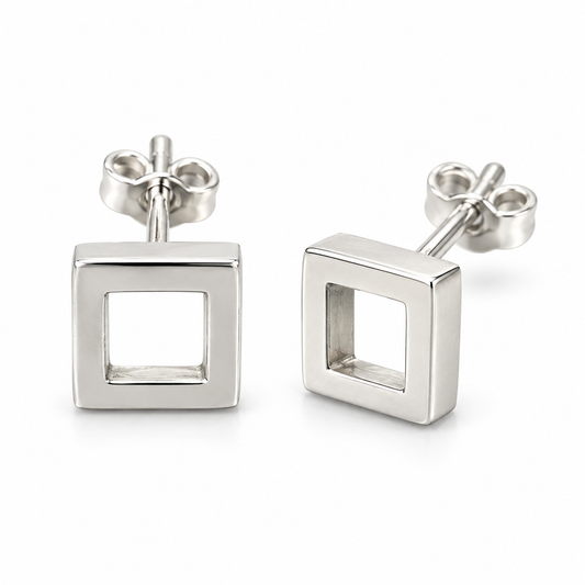 Sterling Silver Plain Square Stud Earring ECZ184743