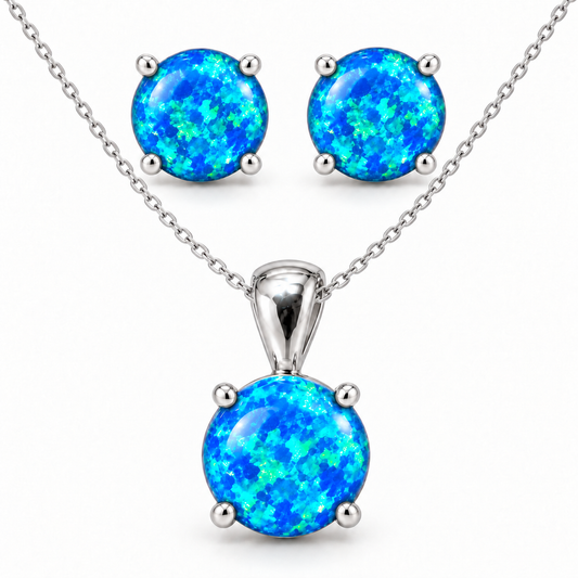 Sterling Silver Opal Necklace-Earring Set NECZ013