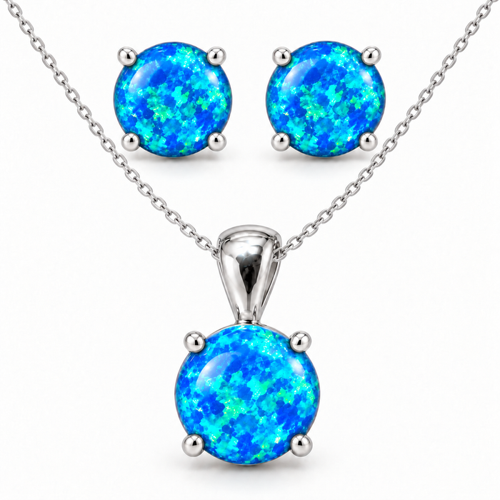 Sterling Silver Opal Necklace-Earring Set NECZ013