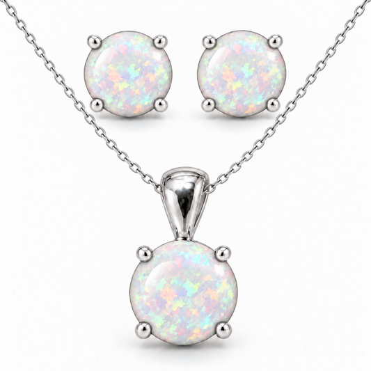 Sterling Silver Opal Necklace-Earring Set NECZ013