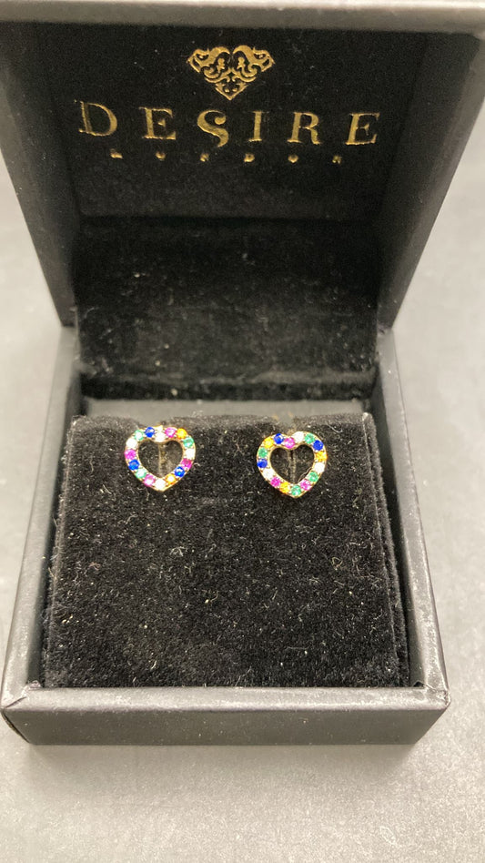Sterling Silver Mix Color Cz Heart Stud ECZ002