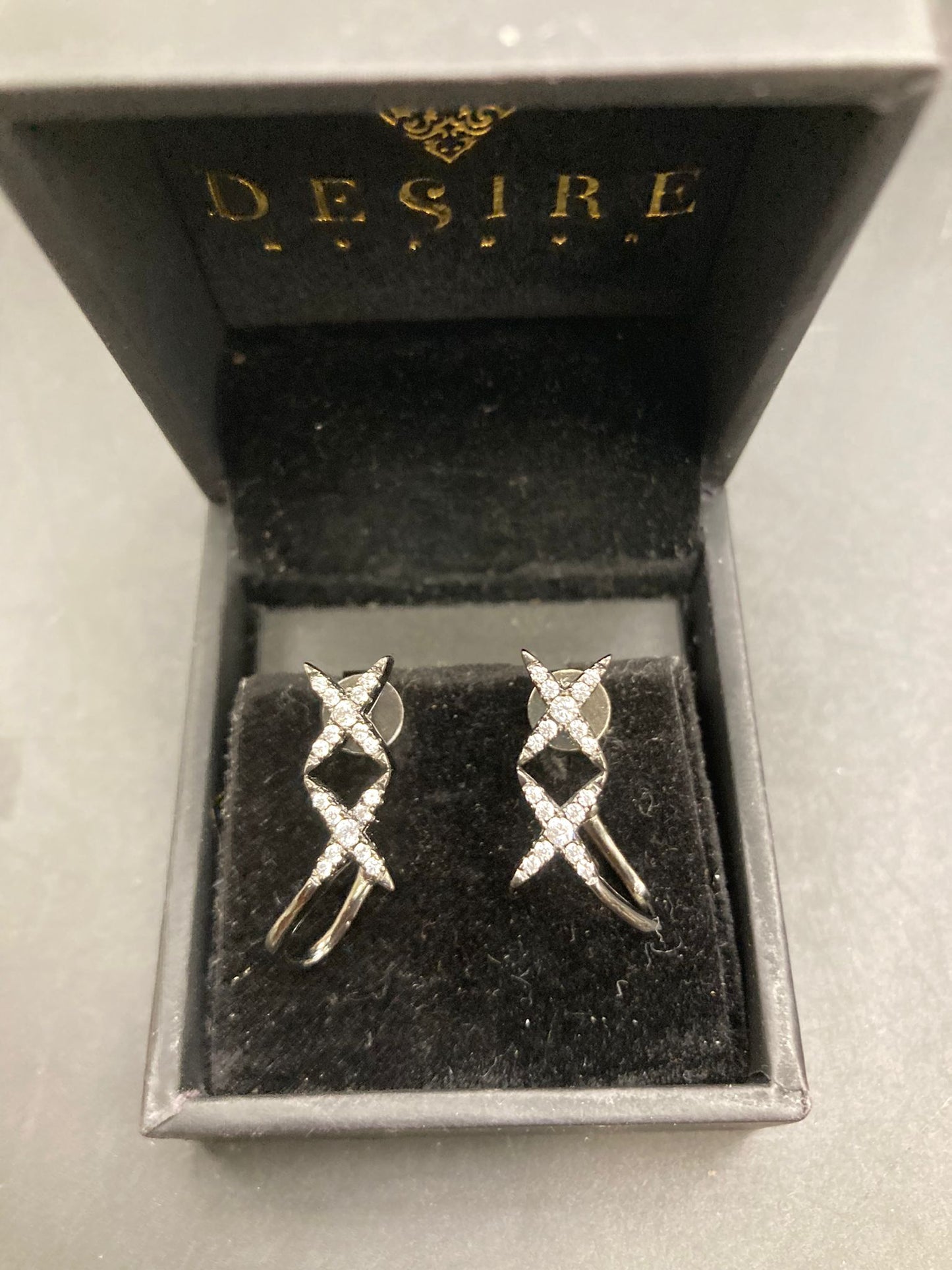 Sterling Silver Cz Double X Earrings ECZ005