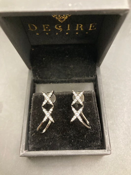 Sterling Silver Cz Double X Earrings ECZ005