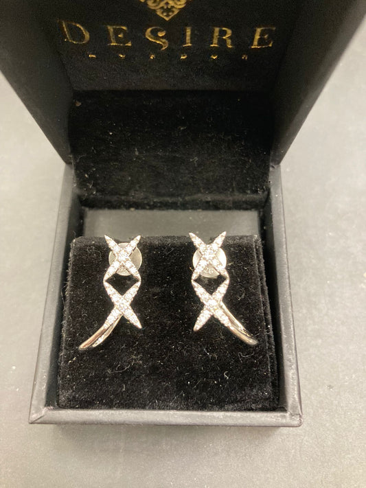Sterling Silver Cz Double X Earrings ECZ005