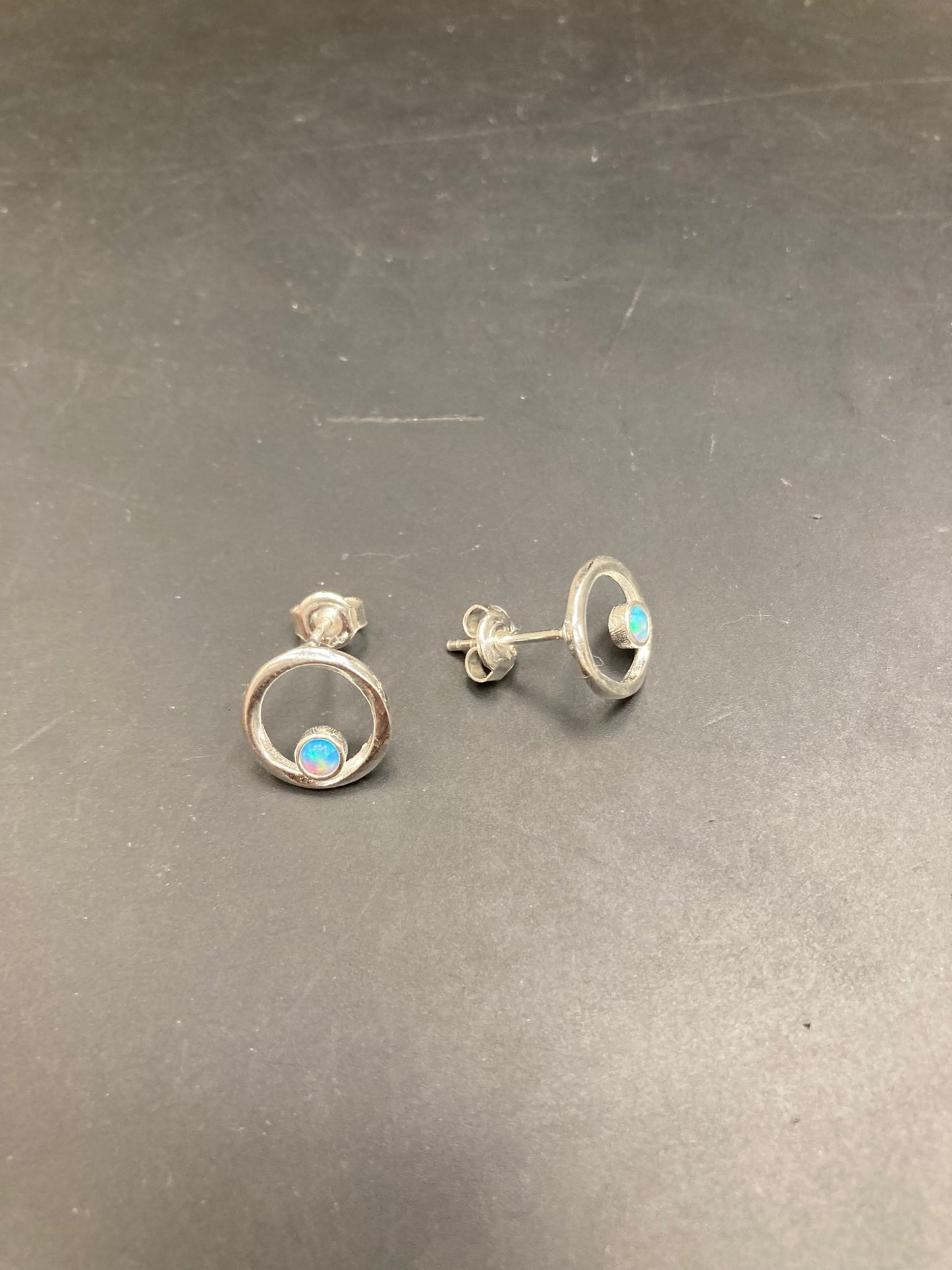 Sterling Silver Cz Blue Opal Earrings ECZ006