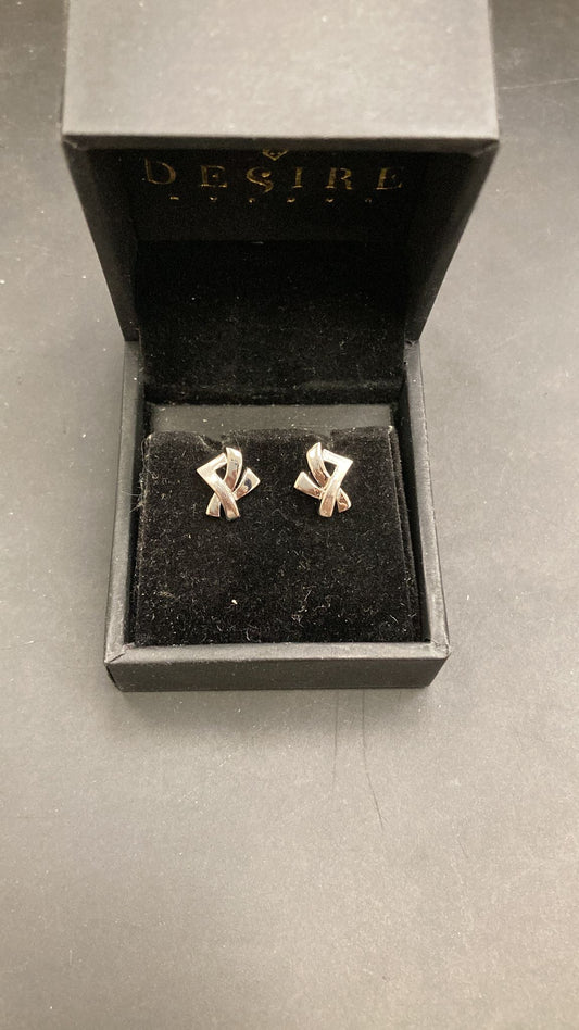 Sterling Silver X Stud Earrings ECZ017 displayed in a black jewelry box, focusing on sterling silver stud earrings.