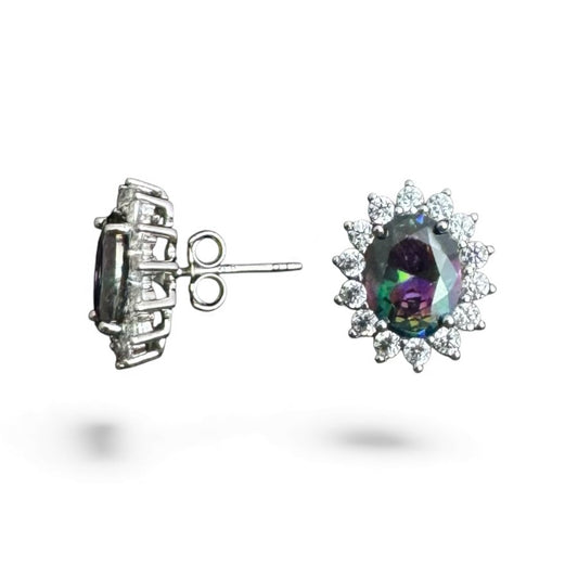 Sterling Silver Stud Earring Opal Stone ECZ0803