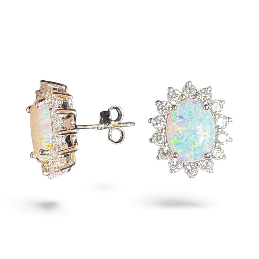 Sterling Silver Stud Earring Opal Stone ECZ0803