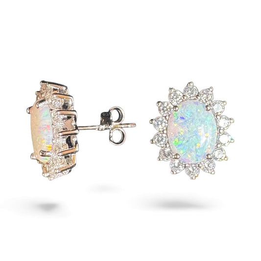 Sterling Silver Stud Earring Opal Stone ECZ0803