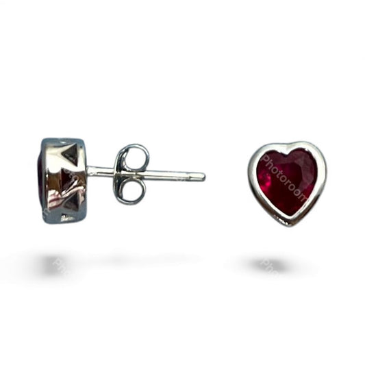 Sterling Silver Heart Shape Stud Earring Red CZ Stone ECZ10015R