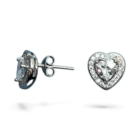 Sterling Silver Heart Shape Stud Earring CZ Stone ECZ10016