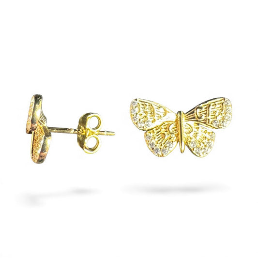 Sterling Silver Butterfly Stud Earring CZ Stone Gold Plated ECZ10022