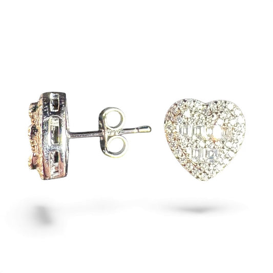 Sterling Silver Stud Earring Heart Shape CZ Stone ECZ10214