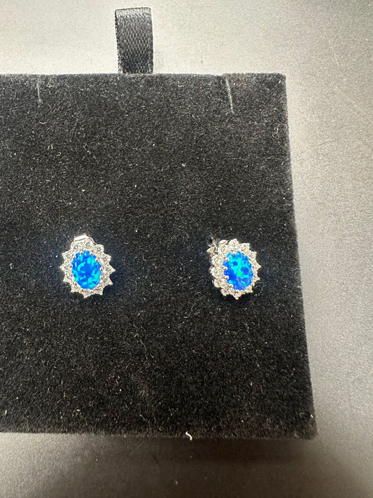 Sterling Silver Stud Earring CZ OPAL Stone ECZ215L