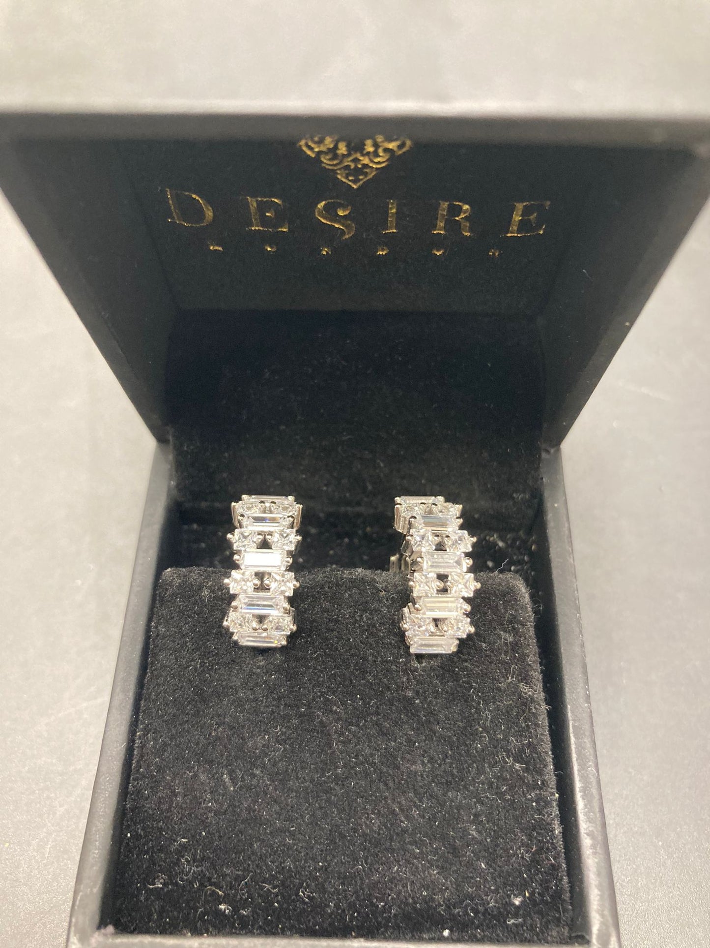 Baguette CZ Huggie Earrings - Silver - ECZ3027