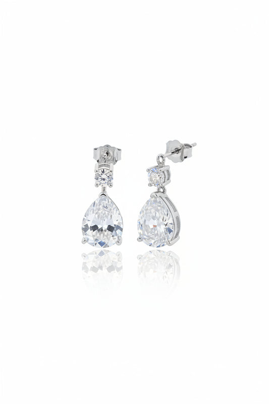 Sterling silver pear drop earrings featuring cz stones, round shape and pear-shaped design, color silver, elegant accessory.